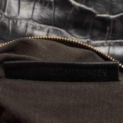 Pre Owned Fendi Black/Beige Pequin Striped Velvet and Croc Embossed Leather Magic Top Handle Bag
