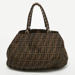 مملوكة مسبقًا Fendi Tobacco Zucca Canvas And Patent Leather Large Mia Shoulder Bag