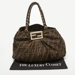 مملوكة مسبقًا Fendi Tobacco Zucca Canvas And Patent Leather Large Mia Shoulder Bag