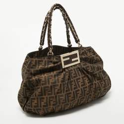 مملوكة مسبقًا Fendi Tobacco Zucca Canvas And Patent Leather Large Mia Shoulder Bag