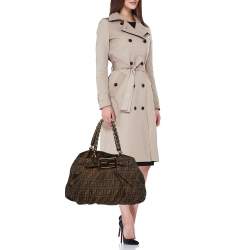 مملوكة مسبقًا Fendi Tobacco Zucca Canvas And Patent Leather Large Mia Shoulder Bag