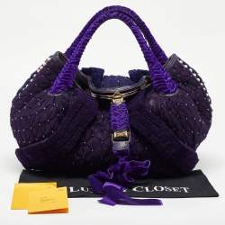 Pre Owned Fendi Purple Mesh,Velvet and Alligator Pearl Embellished Spy Hobo