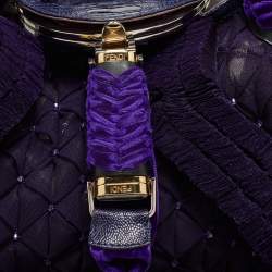 Pre Owned Fendi Purple Mesh,Velvet and Alligator Pearl Embellished Spy Hobo