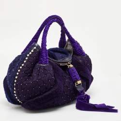 Pre Owned Fendi Purple Mesh,Velvet and Alligator Pearl Embellished Spy Hobo