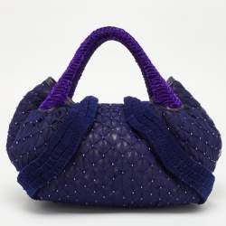 Pre Owned Fendi Purple Mesh,Velvet and Alligator Pearl Embellished Spy Hobo