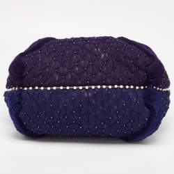 Pre Owned Fendi Purple Mesh,Velvet and Alligator Pearl Embellished Spy Hobo