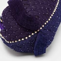 Pre Owned Fendi Purple Mesh,Velvet and Alligator Pearl Embellished Spy Hobo