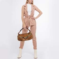 Fendi Brown Suede and Leather Front Pocket Hobo