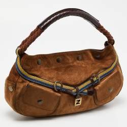 Fendi Brown Suede and Leather Front Pocket Hobo
