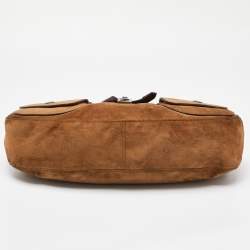 Fendi Brown Suede and Leather Front Pocket Hobo