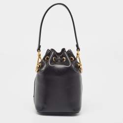 Pre Owned Fendi Black Leather Mini Mon Tresor Drawstring Bucket Bag