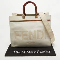 Fendi Off White Canvas and Leather Medium Sunshine Tote