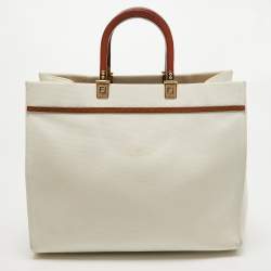 Fendi Off White Canvas and Leather Medium Sunshine Tote