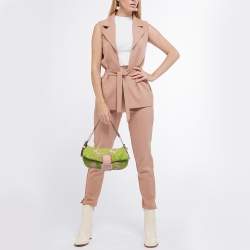 Pre Owned Fendi Green/Pink Crochet and Calf Hair Baguette Bag