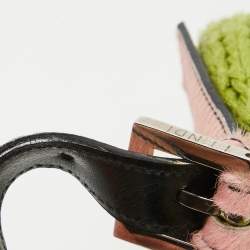 Pre Owned Fendi Green/Pink Crochet and Calf Hair Baguette Bag