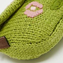 Pre Owned Fendi Green/Pink Crochet and Calf Hair Baguette Bag