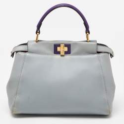 Pre Owned Fendi Blue/Purple Leather Mini Peekaboo Top Handle Bag