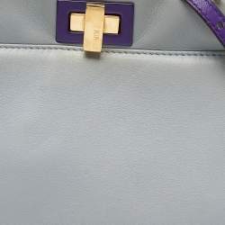 Pre Owned Fendi Blue/Purple Leather Mini Peekaboo Top Handle Bag