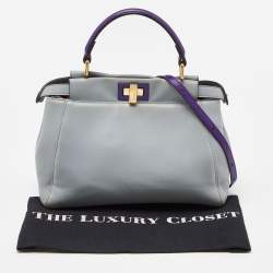 Pre Owned Fendi Blue/Purple Leather Mini Peekaboo Top Handle Bag
