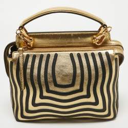 Fendi Gold/Black Leather Small Gold Edition Dotcom Click Top Handle Bag