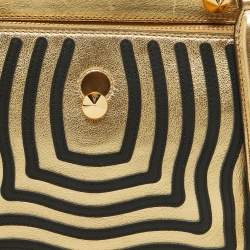 Fendi Gold/Black Leather Small Gold Edition Dotcom Click Top Handle Bag
