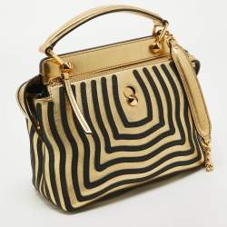 Fendi Gold/Black Leather Small Gold Edition Dotcom Click Top Handle Bag