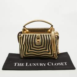 Fendi Gold/Black Leather Small Gold Edition Dotcom Click Top Handle Bag