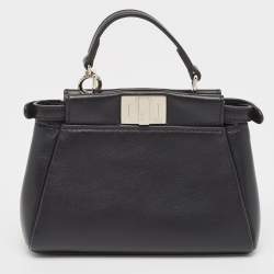 Pre Owned Fendi Black Leather Micro Crystal Embellished Peekaboo Crossbody Bag