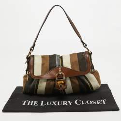 Pre Owned Fendi Multicolor Striped Fabric and Leather Limited Edition Chef Flap Bag