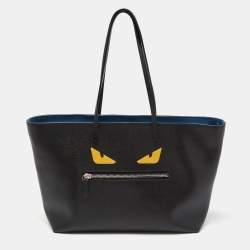 مملوكة مسبقًا Fendi Black/Yellow Leather Monster Roll Shopper Tote
