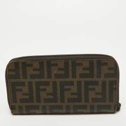 Pre Owned Fendi Tobacco Zucca Coated Canvas Zip Around Wallet