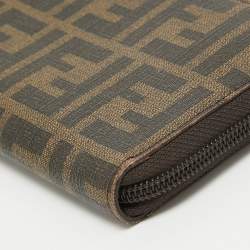 Pre Owned Fendi Tobacco Zucca Coated Canvas Zip Around Wallet