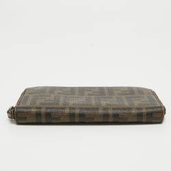Pre Owned Fendi Tobacco Zucca Coated Canvas Zip Around Wallet