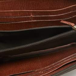 Pre Owned Fendi Tobacco Zucca Coated Canvas Zip Around Wallet
