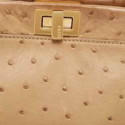 Pre Owned Fendi Beige Ostrich Leather Mini Peekaboo Top Handle Bag