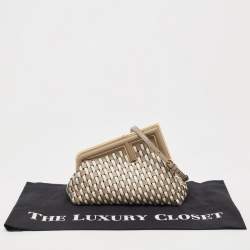 Pre Owned Fendi Beige/White Woven Leather Small First Shoulder Bag