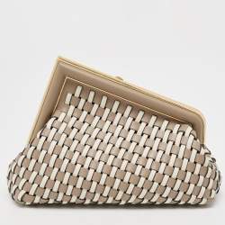 Pre Owned Fendi Beige/White Woven Leather Small First Shoulder Bag