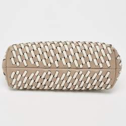 Pre Owned Fendi Beige/White Woven Leather Small First Shoulder Bag