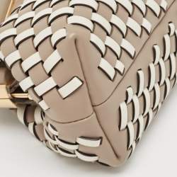Pre Owned Fendi Beige/White Woven Leather Small First Shoulder Bag