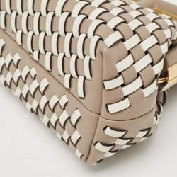 Pre Owned Fendi Beige/White Woven Leather Small First Shoulder Bag