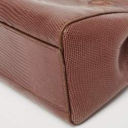 Pre Owned Fendi Brown Glazed Lizard Mini Peekaboo Top Handle Bag