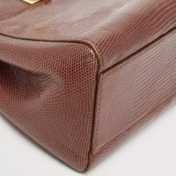 Pre Owned Fendi Brown Glazed Lizard Mini Peekaboo Top Handle Bag