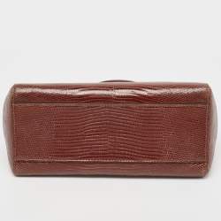 Pre Owned Fendi Brown Glazed Lizard Mini Peekaboo Top Handle Bag