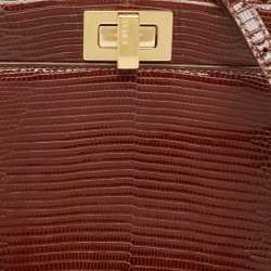 Pre Owned Fendi Brown Glazed Lizard Mini Peekaboo Top Handle Bag