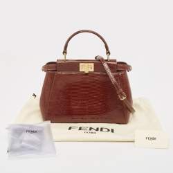 Pre Owned Fendi Brown Glazed Lizard Mini Peekaboo Top Handle Bag