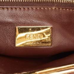 Pre Owned Fendi Brown Glazed Lizard Mini Peekaboo Top Handle Bag