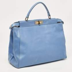 Pre Owned Fendi Blue Leather Large Peekaboo Top Handle Bag