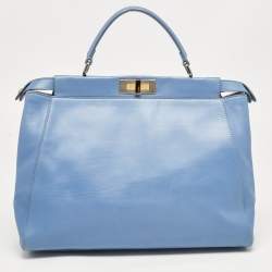 Pre Owned Fendi Blue Leather Large Peekaboo Top Handle Bag