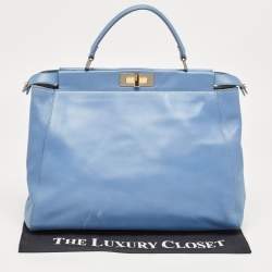 Pre Owned Fendi Blue Leather Large Peekaboo Top Handle Bag