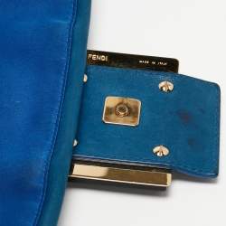 Pre Owned Fendi Blue Iridescent Leather Large Mama Forever Flap Shoulder Bag